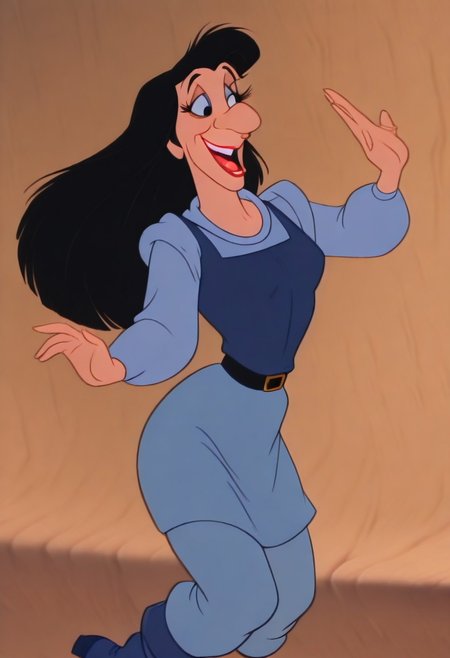 DukeIgthorn, retro artstyle, solo, long black hair, black eyes, long eyelashes, big nose, BBN, light blue hood, light blue sleeves, long sleeves, light blue pants, blue tunic, dark blue boots, black buckle belt, smile, open mouth, masterpiece, best quality, sensitive, 1girl, solo, looking at viewer, (dynamic pose:1.4), female body, genderswap (mtf), genderswap, ,, retro artstyle, gender transformation