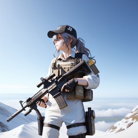 score_9, score_8_up, score_7_up, score_6_up, score_5_up, score_4_up, masterpiece, trending on artstation, high quality, Pixel-perfect precision, pristine detail, 8K resolution, high fidelity, Insane quality, <lora:Holding_Weapon_Lora_-_For_Pony_models:1> ho1ding-weap0n, 1girl, holding rifle, standing, ((UMP45 \(Girls' Frontline\)))