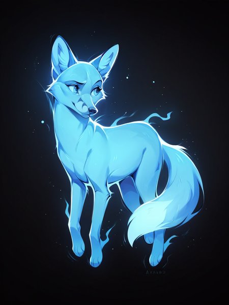 score_9, score_8_up, score_7_up, score_6_up, score_5_up,  <lora:p4tr0nusXLP:1> p4tr0nus, no humans, glowing, black background, blue theme, fox, feral