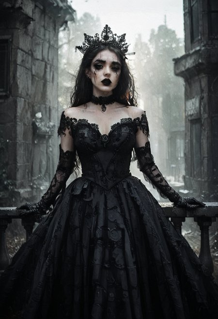 (score_9,score_8_up,score_7_up:1), 1girl, low angle view from center, horror, (dramatic Lighting, cinematic, neon lighting:1.5), concerned, goth, (black lipstick, black mascara, black eyeshadow), <lora:c0r0n4t10nXLP:1> c0r0n4t10n, black gloves, elbow gloves, black dress, lace, simple background, gown, tiara, crown, soft body, flaming hair, very long hair, choker, eyeshadow)) (pale glowing skin), Large Breasts, perky, smoking a cigarette ,<lora:sm0k3XLP:.6>, Asian jail cell, (<lora:zavy-cntrst-sdxl:1> chiaroscuro, low-key, horror), <lora:Eldritch_Universe_Style:1>, <lora:add-detail-xl:1>, <lora:ALTXL_pony_0061_8:1.5>,
