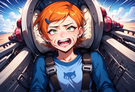 score_9,score_7_up,score_6_up,score_5_up,score_4_up,source_anime, by sano_toshihide, BREAK
1girl,(Gwen Tennyson From Ben 10, , Flat Chest:1.1),young,sitting,(seat:1.4),from above,outside,outdoors,concerned,worried,crying with eyes open,wind,cowboy shot,(roller coaster:1.6),(seatbelt:1.4),(dutch angle:1.1),looking ahead,upper teeth,lower teeth,(face wrinkles:1.25),wide open eyes,speed lines, (amusement park:1.4), roller coaster, detailed background,(wrinkled fabric:1.1), (wavy mouth:1.2), in peril, (wind:1.2), launching, shaking, trembling,sky,clouds,  <lora:gforcev4_7:1.1>