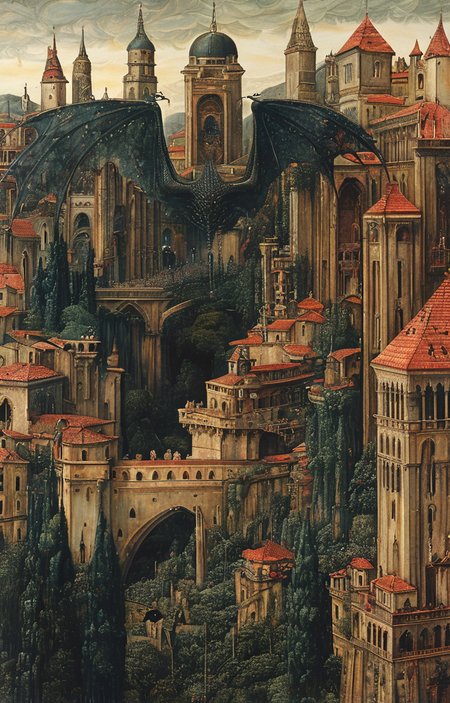 masterpiece,best quality,<lora:tbh167-sdxl:1>,illustration,style of Carlo Crivelli, cyberpunk city