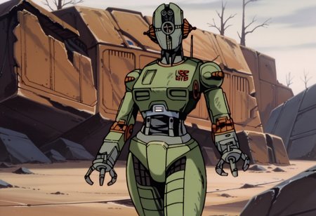 score_9, score_8_up, score_7_up, score_6_up, score_5_up, source_furry, assaultron, fallout, 1girl, solo, breasts, looking at viewer, robot, humanoid robot, robot joints, one-eyed, joints, no humans, green skin, mechanical arms, crotch plate, science fiction, post-apocalypse, outside, green armor, robotic hand, 3 fingers transformers, animation, Transforms into a 1950s retro Futuristic concept fighter jet
<lora:assaultron_pdxl_:0.8> <lora:Transformers 86 FT:1>