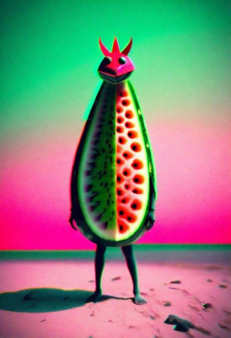 Documentary photograph, magical fantasy magic watermelon creature, cinematic light, high detail, beautiful, surreal, dramatic, warm colors<lora:Dreamyvibes artstyle SDXL - trigger with Dreamyvibes artstyle:1> Dreamyvibes Artstyle