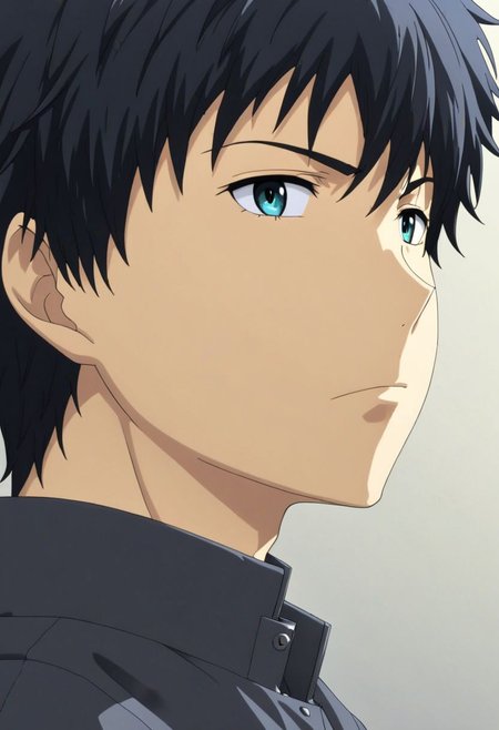 high resolution, solo, best quality, 1Boy, Arata Kaizaki, Black Hair, portrait, looking at viewer, focused gaze forward, upper body, head upright, love, OverallDetail