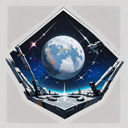 hx, outer space, stars, the Earth, the moon  <lora:hexagon_composition_pony_06:0.8>