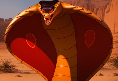 score_9, score_8_up, score_7_up, solo 1boy, expressiveh, (SnakeJafar, scalie, snake, cobra, feral, snake hood, reptile, black body, black scales, red body, red scales, fangs, closed mouth, red eyes), desert, sand,  cowboy shot, close-up, smile, detailed background, 4k, masterpiece, best quality, highly detailed, realistic