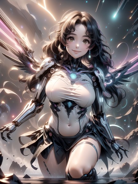 (masterpiece:1.4), high quality, high definition, sharp focus, detailed clothes, detailed body, detailed face, anime, best quality, 4k, 8k, absurd resolution, intricate detail, detailed hands, detailed eyes, animation, illustration, highly detailed, highres, extremely detailed, <lora:ETO_OCC002:0.4> ETO_OCC, black hair, (curly hair:1.5), long hair, thick eyebrows, <lora:hyperdenoiser_v090:0.6>, (looking at viewer:1.6), (plump:1.3), (hazel eyes:1.6), (parted bangs:1.8), (smiling:1.4), <lora:ETO_OC:0.4> ETO-OC, <lora:perfetfingers:1>, OverallDetail, Lying on a picnic blanket, hands behind the head, watching clouds drift by with wonder., worm's eye, 1girl, large breasts, skindentation, ah1, <lora:hyperrefiner_v090:0.6>, <lora:add_detail:0.6>, <lora:battle angel:0.7>, weapon, (battle angel:1.4), (mechanical wings:1.4), android, (mecha girl:1.4), cyborg, (round face:1.2), apple cheeks, <lora:taremeEyes_v10:1>, <lora:neon-rgb-style-darquelilly-v3:1> neonrgbstyle, reflection, gem, crystal, neon lights, glowing joints, gemstone, rainbow, bubbles, (RGB effect:1.3), (reflect:1.3), light, neon glow, multicolored, colorful, (round chin:1.3), scifi, (glowing eyes),  <lora:UltraBlackholeTech-20:0.8> ulblackholetech, excessive energy, plasma, flying,