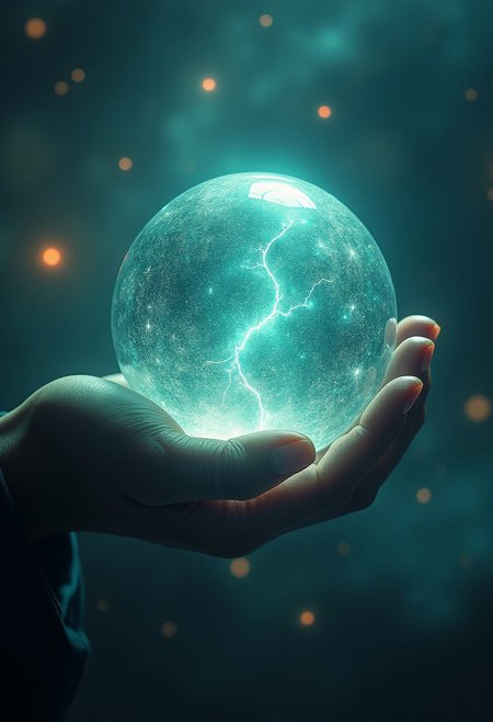highly detailed image of a lighting alaxy in deep space,ethereal,delicate, grim,intricate design and 
details, encapsulated inside of a big round scrying orb, extremely high quality image, HDR, fantasy, photo  Centered in Perfect Composition, Complex Details Showing Unique and epic Elements, Very Detailed Digital Painting, Dramatic Lighting, Very Realistic, dark space, turquoise hue