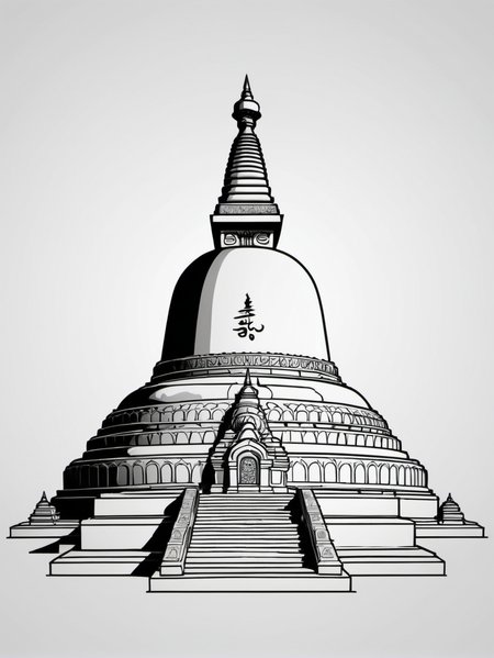 <lora:Boudhanath_Stupa:0.3> a black and white logo with boudhanathstupa, lineart, thick lines, neutral background