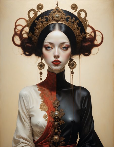 by Afarin Sajedi and Afarin Sajedi,  (vintage filter, masterful, beautiful:1.4), poster art, bold lines, hyper detailed, expressive,  award winning,  (otherworldly creature:1.4), (intricate details, masterpiece, best quality:1.4),
looking at viewer, dynamic pose, wide angle view,
<lora:add-detail-xl:1> <lora:xl_more_art-full_v1:0.5>  <lora:NicolaSamori:0.5> in the style of nicola samori <lora:looking_at_viewer:2>