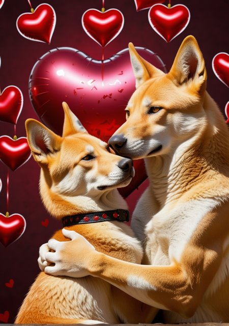 (animal:(Dingo:1.19)),  ,  , (Valentines Day:1.25), (romantic scene:1.3), showing (love:1.2) and (affection:1.15), too many hearts(epic:1.2), trending on artstation, (high quality:1.2), (masterpiece:1.2), high details, incredibly absurdres, colorful), ,,(Baroque:0.98) (Magical Realism:1.36),,, (Jim Davis Style:1.19) (Vellmori Style:0.66), (upper_body:1.16) (Over-the-shoulder shot:1.33) (macro photography:1.17)