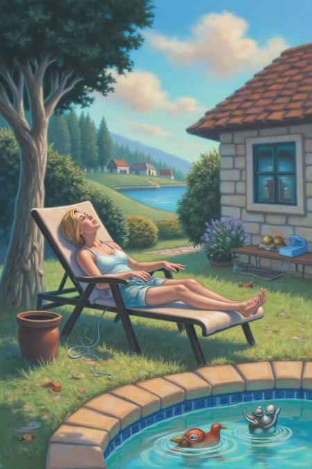 magr1 illlustration.
A blonde woman relaxing on a lawn chair by the poolside  <lora:magr1_cap_d6a3e12:0.8><lora:828076605554484450:0>