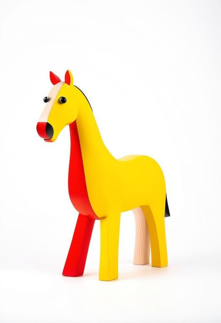 (expert craftsmanship:1.8), (high resolution, product photography, photo studio background:1.2), (modern wooden toy animal, equine creature:1.8), (fine wood, realistic wood material:1.5), (simple form, abstract form, multiple parts:1.9), (finely crafted parts, simple shape, elegant shape, ambiguous shape, stout shape, innocent shape:1.4), (hand-painted, comfortable, playful, friendly:1.5), (tall, lanky, whimsical:1.7), (Bauhaus Design aesthetic:1.7)