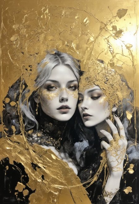 the mirror of life is a reflecting sea of emotions, monochrome and gold, modern fantasy surrealism with intricate textures and complex patterns