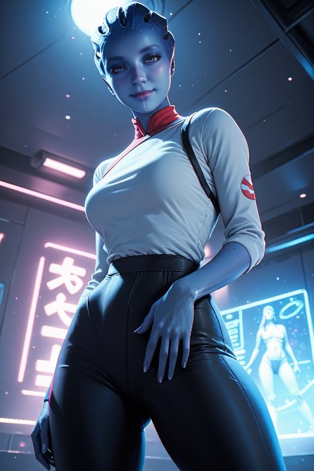 score_9, score_8_up, score_7_up,
<lora:MEALexi:0.8>
MEALexi, 1girl, blue skin, blue eyes, alien, looking at viewer, dancing in a empty disco floor, smiling, (from below-view), with pink and blue neon lights, at night in Tokyo, cinematic light
