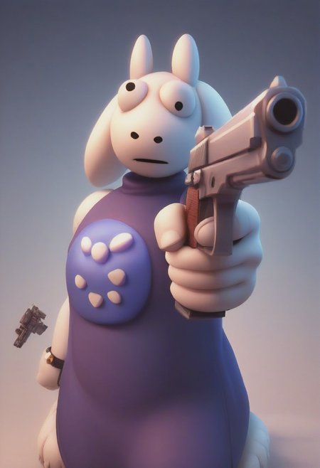 score_9, score_8_up, score_7_up, source_cartoon, 3dtoriel, solo, furry, tpose, holding gun, handgun