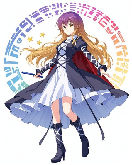 hijiri byakuren,1girl, solo, white_background, simple_background, black_footwear, sorcerer's_sutra_scroll, full_body, boots, cape, juliet_sleeves, cross-laced_clothes, standing, high_heels, layered_dress, white_dress, holding
<lora:hijiri_byakuren_image2907_2023-12-20:1>,star-shaped_pupils,symbol-shaped_pupils,. gorgeous,key visual, vibrant, studio anime,award-winning, professional, highly detailed,high budget, cinemascope