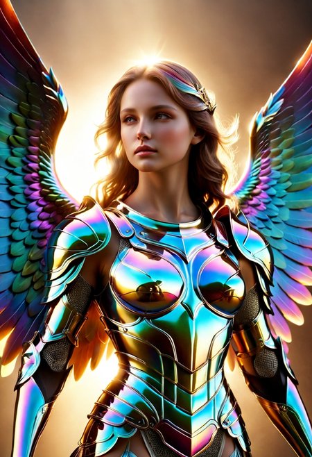 beautiful angel wearing a pamflpflp armor,divine light ,photo realistic,highly detailed,high quality