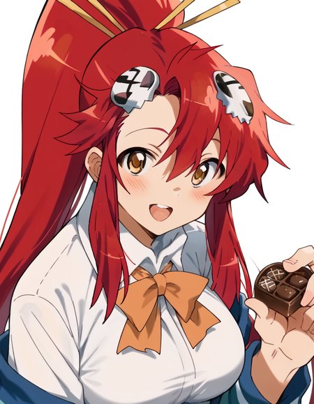 score_9, score_8_up, score_7_up, source_anime, <lora:yoko-littner-anime-ponyxl-lora-nochekaiser:1>, yoko littner, hair between eyes, hair ornament, high ponytail, long hair, red hair, sidelocks, skull hair ornament, yellow eyes, large breasts,, <lora:incoming-chocolate-ponyxl-lora-nochekaiser:1> incoming food, chocolate, holding, holding chocolate, holding food, food, looking at viewer, open mouth, blush, smile, school uniform,, ,