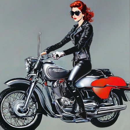 a pretty woman sitting on a motorcycle in tokyo alone alone alone SCG768-illustrate