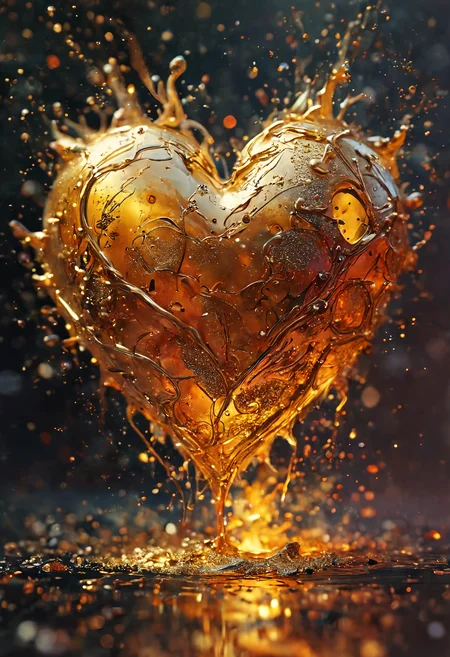 golden heart, fluid, abstract, colorful glitter, dust particles, ember  and rippled muscles, digital art, trending on artstation<lora:add-detail-xl:1>  <lora:MJ52:0.5>