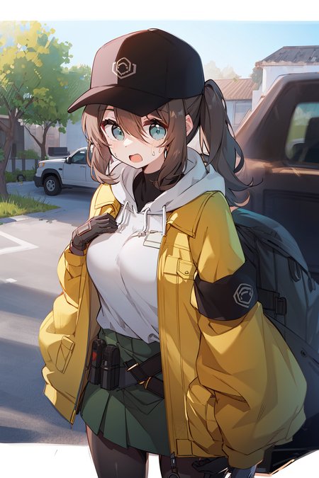 1girl,unparalleled masterpiece, mature female, ((thick thighs, huge chest, mature, adult))

girls'_frontline, dima_(girls'_frontline), aningay, 1girl, baseball_cap, black_headwear, blue_eyes, blush, brown_hair, cropped_legs, gloves, green_gloves, green_shirt, green_skirt, grey_pantyhose, hair_between_eyes, hat, jacket, long_hair, long_sleeves, looking_at_viewer, looking_back, open_mouth, pantyhose, shirt, skindentation, skirt, solo, sweat, yellow_jacket

 <lora:dimaGirlsFrontline_10:0.6>
