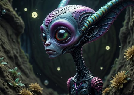 xslx, surrealism, darkness sad female alien species face, highly detailed, Gorgeous, Moonlit, dark violet, eerie, pristine, serene <lora:fx-01:1.25>  <lora:surrealism-v1:1>  <lora:alien-species:.4>