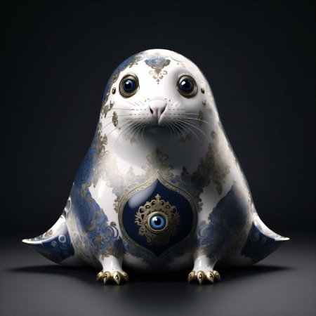 <lora:porcelain_gzhel:1.0>,  (porcelain, Gzhel, rococo:1.0), Seal - A sleek, blubbery mammal with short, flippers, and large, soulful eyes.