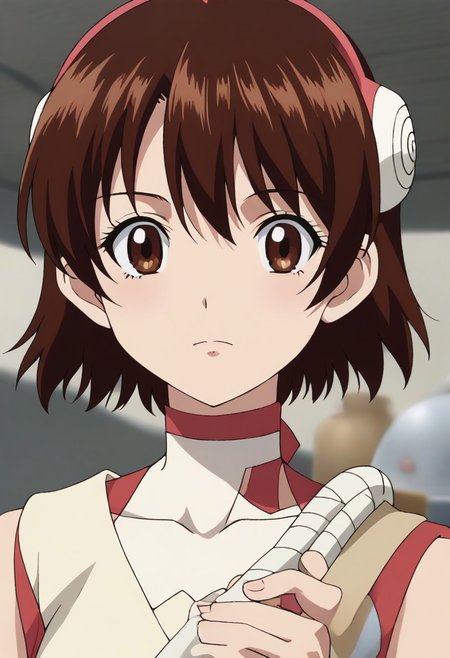 <lora:SlimesYuzuriha:1>, slimes_yuzuriha, woman, solo,short hair,brown hair,brown eyes,