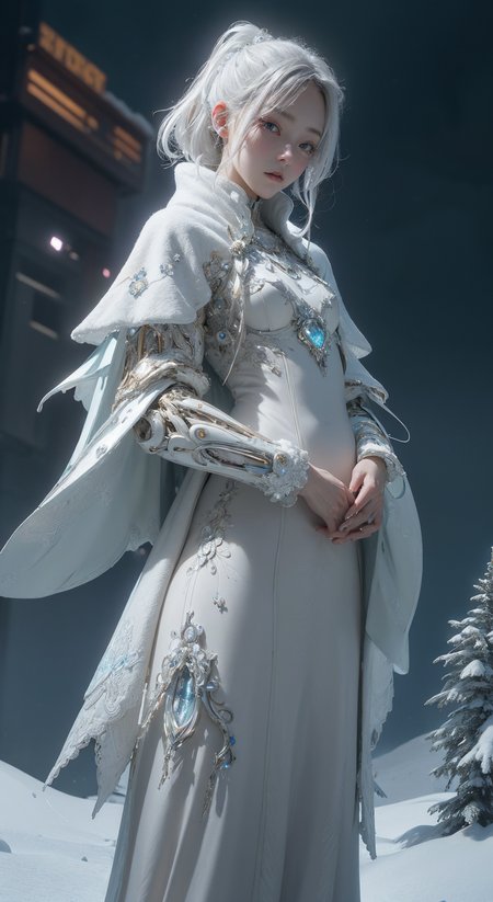 (masterpiece,top quality,best quality,official art,beautiful and aesthetic:1.2), ,,snow ,cry,, elegant, highly detailed, , sharp focus,,,cyberpunk,,fried ballads,,(luminescence:1.3),<lora:nijiarmor:.6> cybersuit,(snow mountain:1.3)