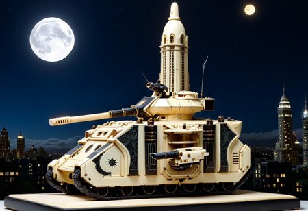vibrant colors, shiny_skin, prefect lighting, detailed image, snoozing, masterpiece, best quality, highly detailed, ultra quality, 3DMM, made out of, ebony, ivory, scrimshaw, bone carving, 
(tanks, predtank), 
outdoors, neon lights, glowing, city, skyscraper, building, sciencefiction, electricity, night, moon, moonlight,