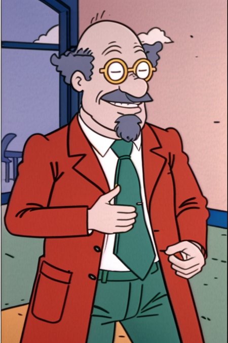 <lora:Dr_Werner_P_Lipschitz:0.75> dr_lipschitz, <lora:l_32:-0.6>, standing, brown coat, green tie, glasses, smile, outdoors, facial hair, green pants,<lora:LCM_SD15:1.0>