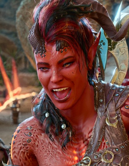 cinematic still woman, horn, red skin, laughing . emotional, harmonious, vignette, 4k epic detailed, shot on kodak, 35mm photo, sharp focus, high budget, cinemascope, moody, epic, gorgeous, film grain, grainy, woman, horn, red skin, laughing, calm, loving, generous, pretty, solemn, extremely detailed, beautiful, dramatic ambient light, sharp focus, fabulous, perfect composition, elegant, innocent, stunning, brave, intricate, amazing, creative, highly color inspired, vibrant, epic, fine detail, colorful, illuminated background, professional, great expressive colors, cinematic, artistic