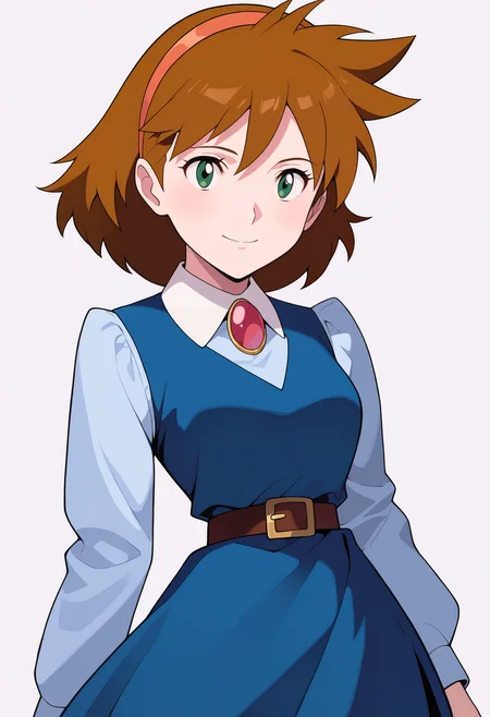 masterpiece, best quality, very aesthetic, absurdres,
1girl, janebuxton, brown hair, short hair, green eyes, hairband, 
brooch, long sleeves, blue vest, dark blue dress, belt, 
upper body,
looking at viewer, solo, smile, simple background, white background,    <lora:JaneBuxtonNoobXL_byKonan:1>
