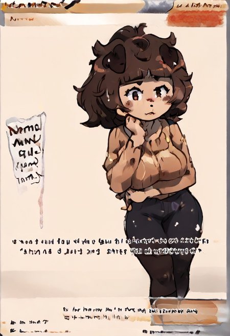 mature female, milf, motherly, Border, English text, mimi typh, mimi, human dog, furry, brown hair, light brown fur, floppy dark brown ears, brown tail, small dark brown blush, solo