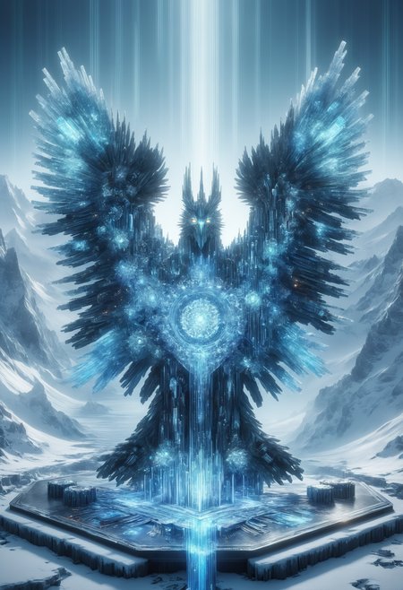 DonMQu4n7umZ3r0XL crystalline frozen spirit european stocky Coatl,   crystal
 , crater lake, galactic empire,quantum tech, futuristic,circuit board,
<lora:DonMQu4n7umZ3r0XL-000006:0.8>,