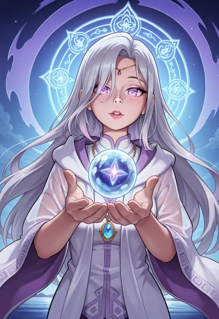 score_9, score_8_up, score_7_up, 1girl, solo, ethereal spirit, flowing translucent robes with shimmering celestial patterns, ancient lantern with a glowing orb and intricate engravings, long wavy silver hair adorned with moonstone pendants, realistic, cinematic angle, cinematic lighting, graceful body, serene face, glowing violet eyes, levitating pose
BREAK
floating above a tranquil moonlit lake
BREAK
source_fantasy_art, rating_explicit, expressive, full body, elegant pose
BREAK
detailed beautiful background, serene moonlit lake with calm waters and reflecting moonlight, ancient stone bridge and weeping willows, distant mountains with a soft glow, mystical atmosphere with a sense of peace and tranquility
<lora:Expressive_H:0.6>Expressiveh, (SimplepositiveXLv1:1.3), (upper body, full clothed:1.85) ((masterpiece)) (ultra realistic, 32k, masterpiece:1.2), (high detailed skin:1.1), (high quality:1.1) (((full clothed))) <lora:DandonFuga_Style_v.2_-_Pony:0.8> 
<lora:add-detail-xl:1> 
<lora:Dynamic Poses:1>