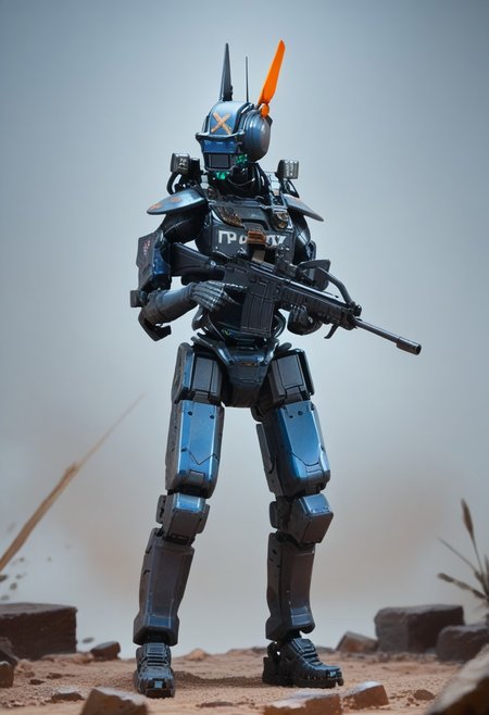 score_9, score_8_up, score_7_up, chappie, robot, solo, full body, sexy pose, looking at viewer, cowboy shot, holding, rifle