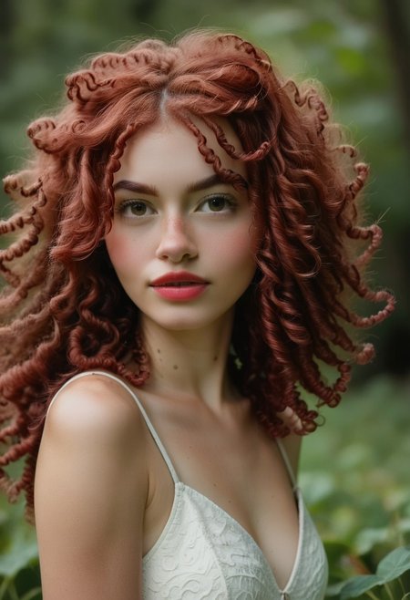 realistic, 22yo girl, shoulder-length red curly hair, brown eyes, UHD, photorealistic, best quality, masterpiece, 16K, cinematic