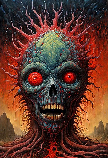 Establishing Shot painting of a ((Virus)) monster (inside bloodstream) in style of [Dean Ellis: Steven DaLuz: 0.3],digital artwork by Beksinski, trypophobia:1.5, glitch, psychedelic:1.9, Psilocybin, trypophobia:1.3, hyper-detailed:1.1, ((best quality)), linquivera, masterpiece, detailed cells, (deep neurons):1.5, blacklight, scar, binary code and digital art, binary code, digital art, ral-dissolve:1.3, liiv, ((background blends with the subject nicely)), EdobHorrorLandscape