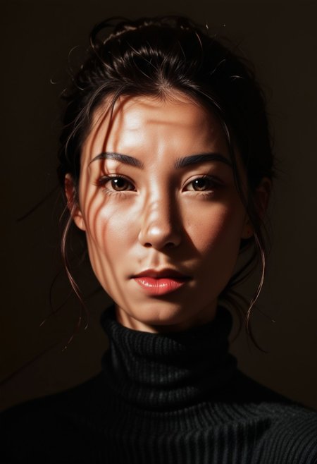 score_9, score_8_up, score_7_up, score_6_up, photorealistic, DRKDL, dramatic lighting, low key,  dark theme, spot color, shadows,
BREAK 
<('karen': ('Pretty Face'+'Manic Pixie'+'asian features'+'red lips',
'looking at viewer'+'black turtleneck'))>,