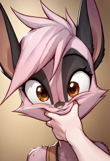 score_9, score_8_up, score_7_up, score_6_up, score_5_up, score_4_up, source_anime, BREAK 
 viriathusvayu, furry female, animal ears, tail, solo,
<lora:sppovCheekGrabbingmemeXLPony-000005:1> povcheekgrabbing, solo focus, hand on another's face,