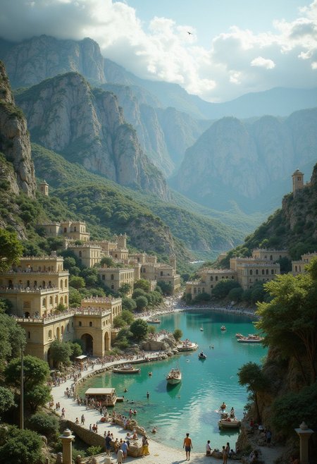 their peaks veiled in mist. mixed media, surrealism, great lighting, A surreal landscape highly detailed . extremely high-resolution details,  appears trapped in an optical illusion of reflections and refractions colorful , mountains and village in Ancient Greece , professional photography, natural lighting, volumetric lighting maximalist. intricately detailed, complex, elegant, expansive, fantastical, film photography style,  medium grain
 (8k uhd:1,4)
 <lora:add-detail-xl:1>
 <lora:Dynamic Poses:1>
<lora:detailed city:1>