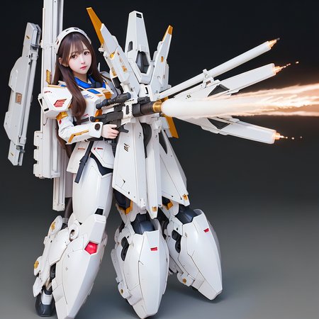 <lora:Korean-doll-likeness:0.1>,<lora:Japanese-doll-likeness:0.4>,<lora:Taiwan-doll-likeness:0.1>,((8k, RAW photo, highest quality, masterpiece),High detail RAW color photo professional full shot photo,(realistic, photo realism:1.37),(highest quality),(best shadow),(best illustration),ultra high resolution,highly detailed CG unified 8K wallpapers,physics-based rendering, cinematic lighting),(aegyo sal:1),1girl,cute face,beautiful eye,beautiful mouth,makeup,Feminine Expressions,shy,very long leg,weapon,gundam weapon on my back,wear new high tech mobile suit armour,white,holding weapon,very huge gun,holding Very large shield,(focus on face:1.1),msgirl girl,<lora:msgirlLora_v20:1>,