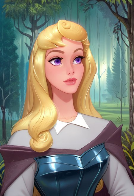 score_9, score_7_up, hd, (ultra hd quality details), masterpiece, best quality, detailed, amazing quality, detailed background, forest background, detailed eyes, clean eyes, brstyle, aurora (1girl, blonde hair, violet eyes,) dressed in pale blue knight armor