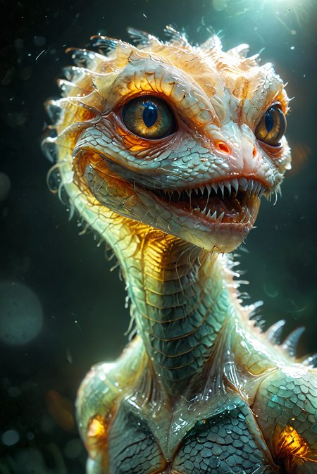closeup portrait. horrifying and basilisk like alien creature with (translucent skin, making its internal glowing organs visible:3). sits on a stone. orange glowing veins, glowing eyes, open mouth, very long thin teeth, ptyalism, The alien should appear very slimy and disgusting, with a menacing and eerie presence, hyperdetailed photography, masterpiece, best quality, high quality, highres, ultra-detailed, best quality, 8K, high resolution, extreme detail, outstanding composition:1.4, professional photo 85mm lens for elegant body lines and fine skin detail with sharp subject,   <lora:add-detail-xl:2>, <lora:MJ52:0.5>,, great lighting <lora:TheWeirdies_V2:1.5> theW3iRDi3Sv2 <lora:CBS_novuschroma37 style_b:0.2> novuschroma37 style, style of holga photography, light leaks, double exposure,