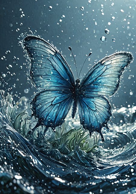 ElementWater glass butterfly,wave,camera focus,high quality,highres,water element,water,ElementWater,
sss,translucent,subsurface scattering,
<lora:MJ52:0.5>,<lora:add-detail-xl:0.7>,water element,water,<lora:ElementWaterSDXL:1>,<lora:sss:1>,