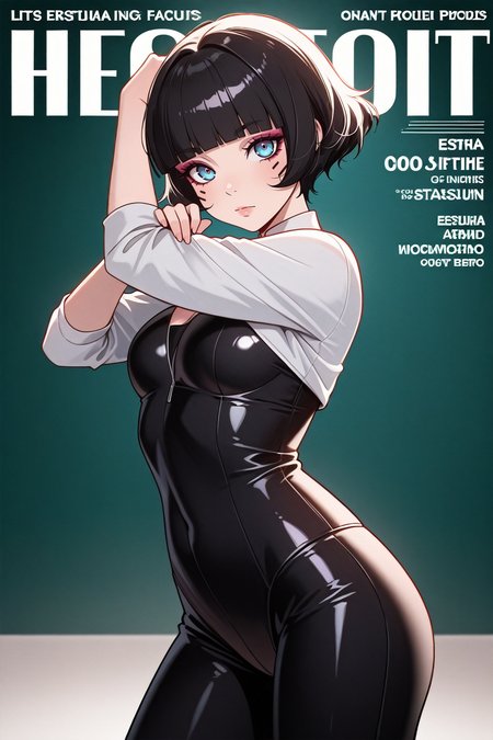 masterpiece, best quality, absurdres,
<lora:ILERSasha:0.8>
ERSasha, 1girl, black hair, short hair, blunt bangs, blue eyes, looking at viewer, magazine cover, pose, dynamic pose, photo shoot