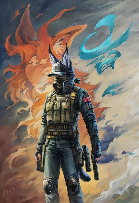 Score 9, Score_8_up, Score_7_up, ng_deepnegative_v1_75t, negative_hand, charturnerv2, knee-deep portrait of adult male,  banners, starship, high technology, shirt, fingerless gloves, soldier uniform,, , anime, Arknight provens, detailed background, cyberpunk, bandana, facemask, furry,  lynx species,  lynx tail, lynx ears